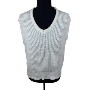 Vintage 90s J. Crew "Oarsman Tag" Chunky Knit Sweater Vest Cream Distressed Flaw